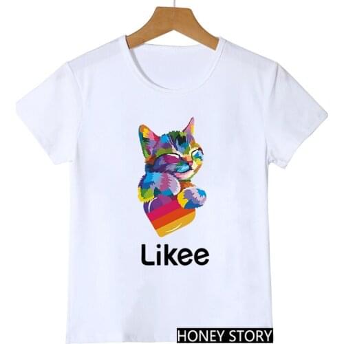 Rainbow Likee Cat Animal Printed Kids Clothes Funny Graphic Girls Boys T Shirt Summer Children Kawaii Tops For Girls T-shirt