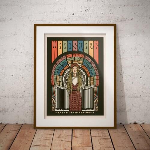 Woodstock Festival Poster Illustration Music Canvas Painting Abstract Wall Art Print Picture Bar Room On The Wall Home Decor