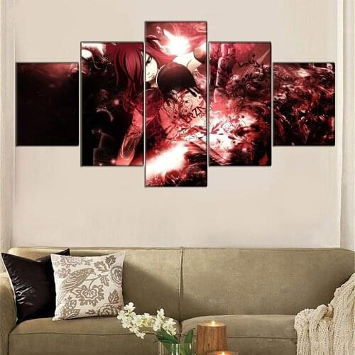 Canvas HD Prints Anime Erza Scarlet Picture Home Decor Bedroom 5 Piece Fairy Tail Painting Wall Art Poster Decorative Framework