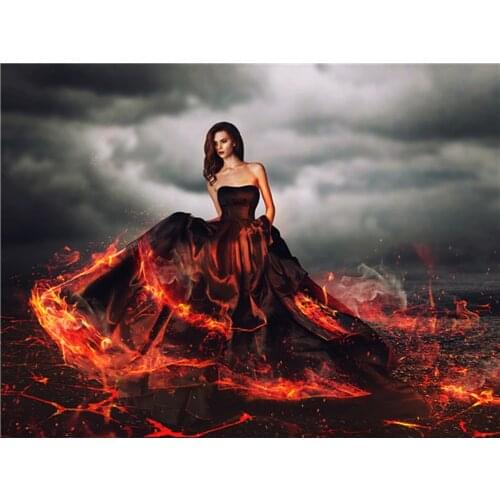 Canvas Size 5d DIY Diamond Painting Full Square/Round Woman Fire Diamond Bead Embroidery Cross Stitch Mosaic Portrait Wall Decor