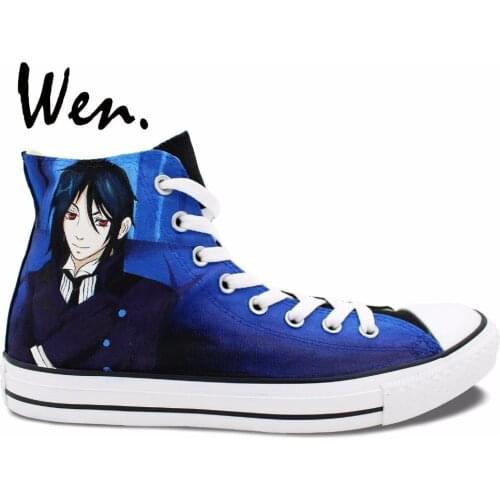 Wen Hand Painted Shoes Anime Design Custom Black Butler High Top Men Womens Canvas Sneakers Birthday Gifts