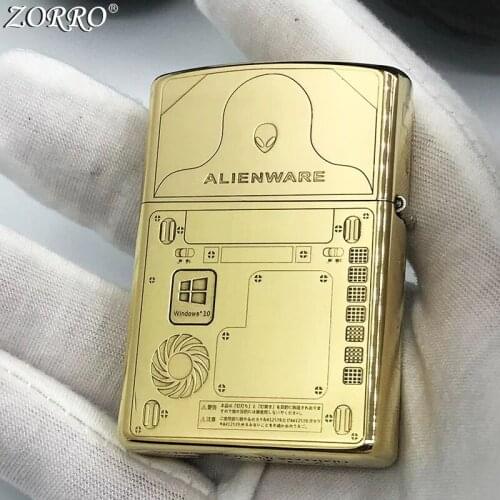 Zorro Kerosene Lighter Pure Copper Brass Carving My Computer Classic Pattern Gasoline Lighter Men Gift Outside Tool