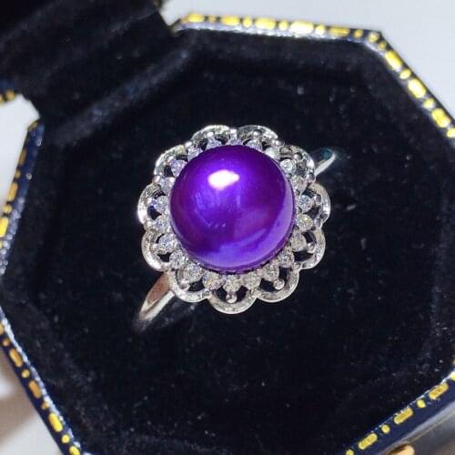 Wholesale Purple Color Real Freshwater 8-9MM Size Pearl Ring Adjustable Finger Ring Free Size Ring Jewelry Nice Gift 10pcs/lot