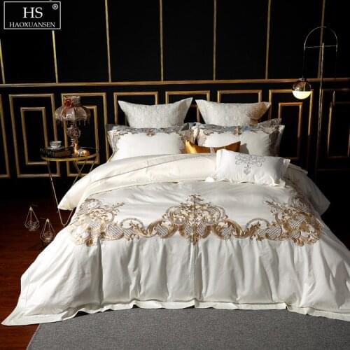 4/7Pieces Embroidery Bedding Set White Pure Cotton Queen King Size Rococo Design Bedspread Bed Sheets Pillowcase Duvet Cover