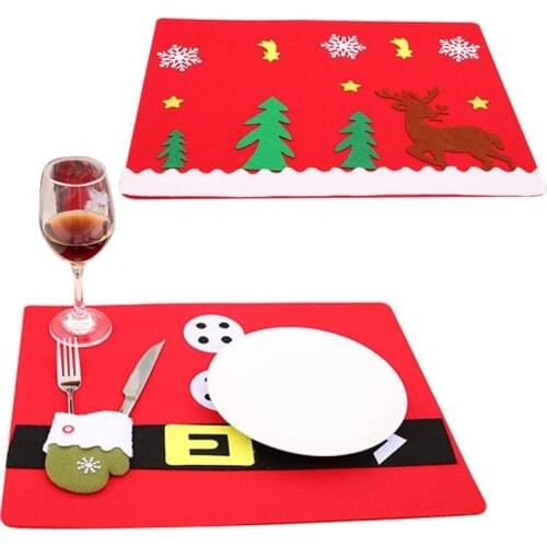 Red Christmas Print Dining Table Mat Kitchen Christmas Desktop Decorations
