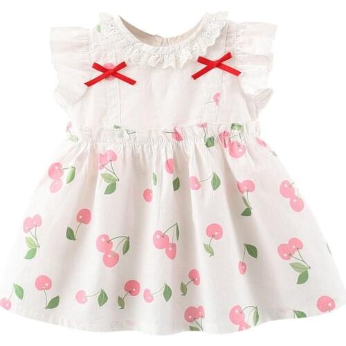 Summer Cherry Design Girl Princess Dress Cotton Newborn Toddlers O-Neck Collar Baby Clothes Cute Infant Outfits Kids Clothing
