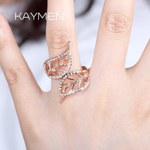 Kaymen Girls Cute Rose-Gold Plated Leaf Shape Fashion Rings, Wedding Ring, Promise ring, Statement Ring for Women 00239
