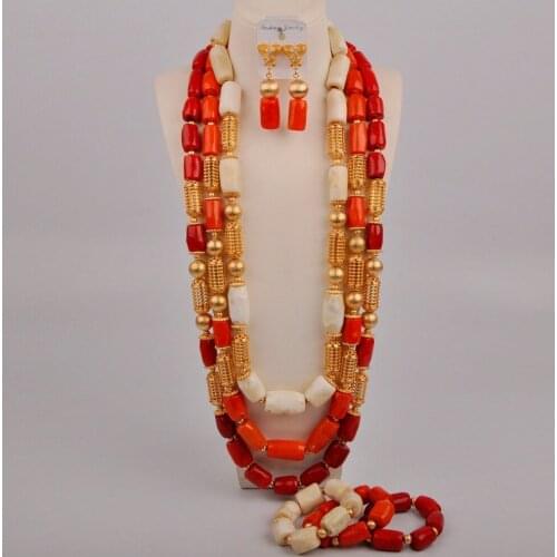 New Arrived White/Orange/Red African Wedding Beads Nigeria Coral Jewelry Set for Bride Bridal Jewelry Sets