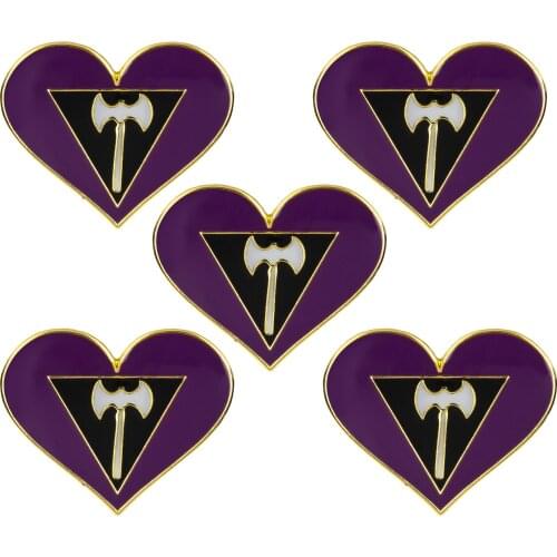 Wholesale 5pcs LGBT Lesbian Labrys Gays Les Pride Love Heart Lapel Pin 2.5CM