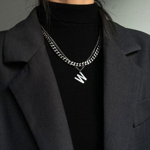 Stainless Steel Initial Necklace for Women Letter Charm Necklaces Layered Link Chain Necklace Chocker Korean Jewelry Girls New