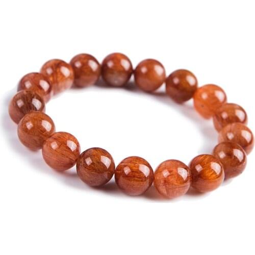 Brazil Natural Copper Hair Needle Rutilated Quartz Crystal Stretch Charm Clear Round Beads Powerful Bracelet 13MM