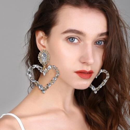 Luxury Rhinestone Earrings Women Big Heart Pearl Crystal Simple Korean Statement Dangle Wedding Earring Jewelry fashion Party