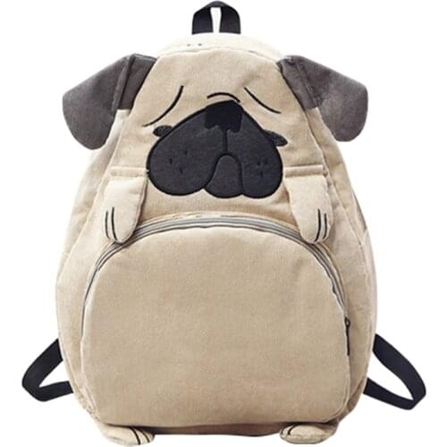 Cute Designer Dog Fox Ear Embroidered Corduroy Canvas Women Backpack Student School Bag For Teenagers Girls Travel Backpack