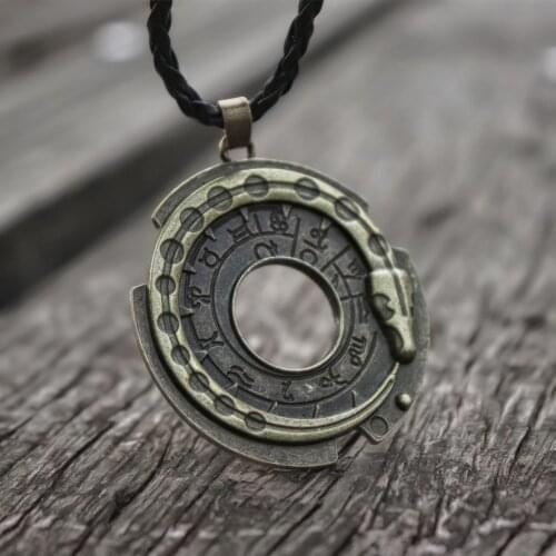 Nordic Mythology Snake Jormangund Rune Amulet Pendant Necklace Bronze Talisman Jewelry