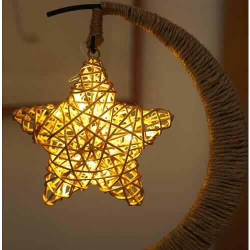 LED Moon Star Sepak Takraw Lamp Line Rattan Handmade Hemp Rope Wrought Iron Night Light Home Decoration Sleeping Lantern Light