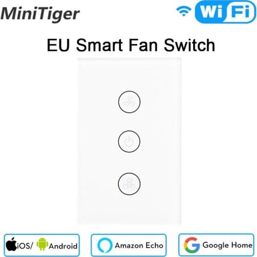 EU/US Tuya Smart Life WiFi Smart Ceiling Fan Switch APP Remote Timer and Speed Control Compatible with Alexa and Google Home