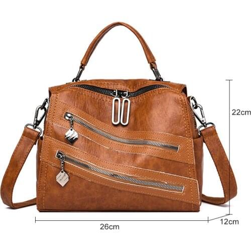 Vintage Women Leather Shoulder Bag Female Double pocket Causal Totes for Daily Shopping All-Purpose High Quality Medium V4-98