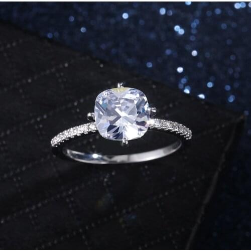 Vintage Silver Color Thin Wedding Ring Trendy Female White Crystal Stone Rings For Women Cute Bride Round Zircon Engagement Ring