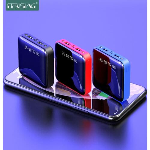FERISING 10000 mAh Power Bank LED Digital Display USB External Pover Battery Portable Flashlight Mirror 10000mah Mini Powerbank