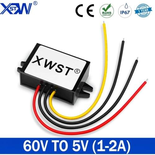 Waterproof 24V 36V 48V 60V to 5V 1A 2A DC DC Converters 20-75V to 5V Buck DC-DC Module Car Power Supply CE RoHS XWST