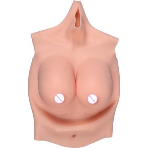High Collar Neck G CUP Half Bodysuit Fake Artificial Boobs Realistic Silicone Breast Forms Crossdresser Shemale Drag Queen 4G