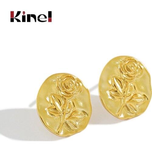 Kinel Real 925 Sterling Silver Romantic Rose Flower Stud Earring for Women Fashion Sterling Silver 18K True Gold Plating Jewelry