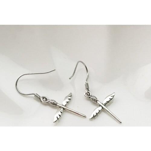 New 100% 925 Sterling Silver Simple Wings Cross Earrings For Women Drops Earrings Fashion Jewelry Vintage Silver Charm Earrings