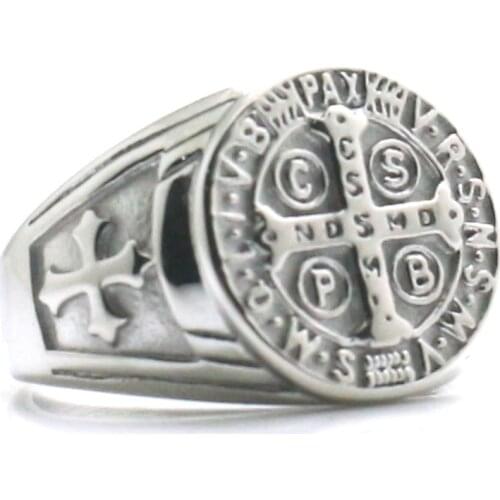 Ladys Size 5 To 10 CSPB CSSML NDSMD Saint Benedict of Nursia Christianity Jesus Exorcism 316L Stainless Steel Ring