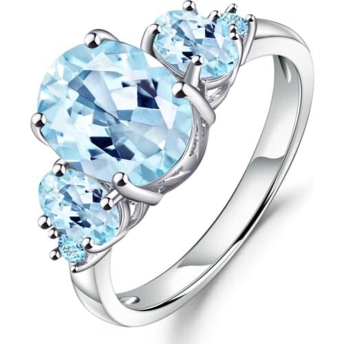 GEMS BALLET 4.77Ct Oval Natural Sky Blue Topaz Gemstone Ring 100% 925 Sterling Silver Rings for Women Wedding Fine Jewelry