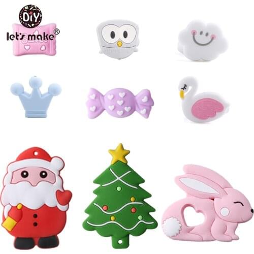 LetS Make 1Pc Silicone Teether Beads Hexagon Teething Tiny Rodents Cartoon Pearls 0-12 Months Silicone Rattle Baby Teether