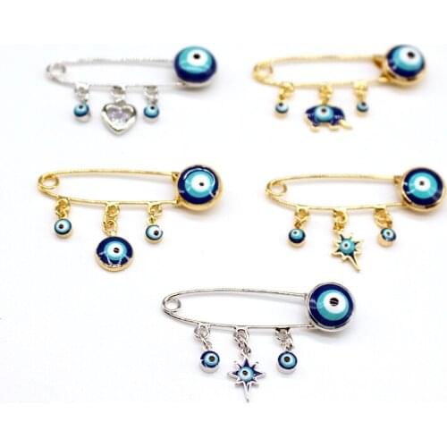 1PC Vintage Evil Eye Zircon Heart Brooch & Pin For Women Men Ethnic Gold Color Elephant Meteor Tassel Buckle Clips Badge Jewelry