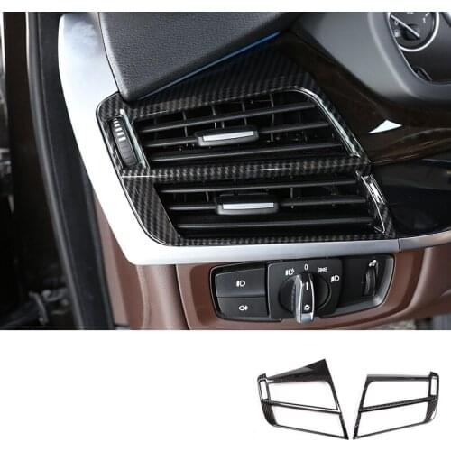 2pcs Car Styling Air Outlet Decoration Frame Cover Trim For BMW X5 F15 X6 F16 2014-18 LHD Interior Carbon Fiber Color Stickers