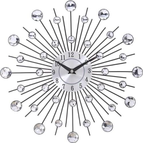 33 cm old metal crystal wall clock luxury diamond 3d large modern wall clock design node home decor