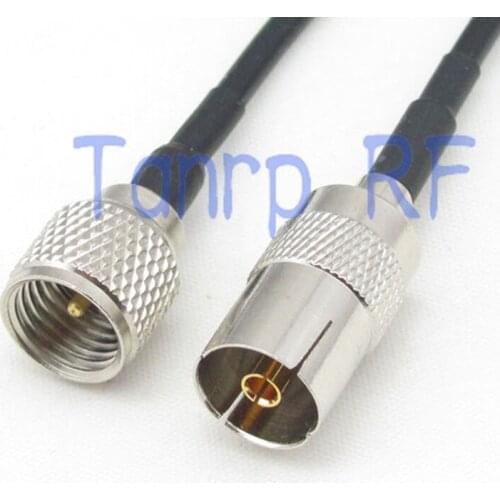 6in TV female jack to mini UHF PL-259 PL259 male plug RF connector adapter 15CM Pigtail coaxial jumper RG174 extension cable