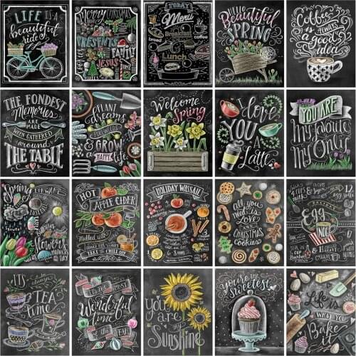 Huacan 5d DIY Diamond Painting Blackboard Drawing Flower Diamond Embroidery Mosaic Full Square Food Text Bicycle Needlework