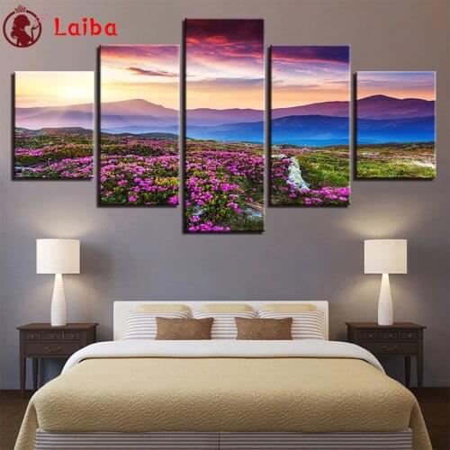 DIY Diamond Painting Natural scenery sunset flowers Diamond Mosaic Full Drill Square round Cross Stitch Handmade Hobby5pcs