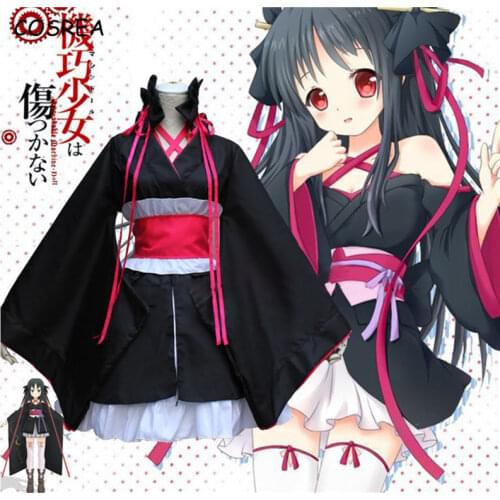 Anime Unbreakable Machine Doll Yaya Cosplay Adult Costume Women Girl Halloween Carnival Party Top+Dress+Waistband+Bowknot+Ribbon