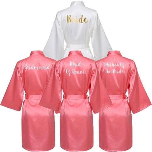 Bride Bridesmaid Robes Satin Silk Robes for Women Gown Robes Wedding Robe Dressing Gown Bride Robe Gold Print Robe