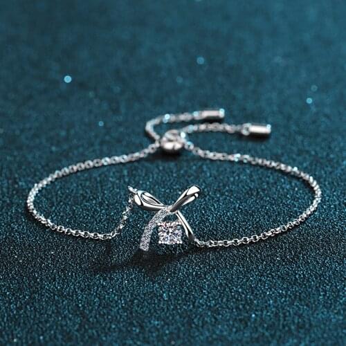 New Arrival Diamond Test Past D Color Moissanite Bowknot Bracelet Silver 925 Brilliant Cut Moissanite Bracelet Chain for Women