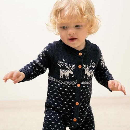 LZH Baby Knitting Romper 2021 Autumn Winter Newborn New Children Cartoon Single-breasted Jumpsuit Kids Christmas Sweater Rompers