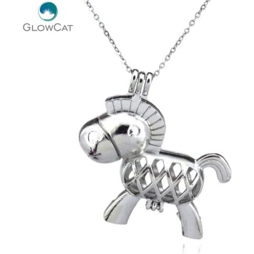 K66 Silver Tone Mini Horse Diffuser Locket Necklace Women Aromatherapy Steel 16" Aroma Essential Oil Diffuser Locket
