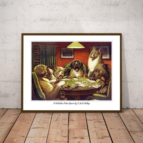 Canvas Painting A Waterloo Poker Game by C.M.Coolidge Funny Dogs Play Cards at Table Posters and Prints Wall Pictures Home Decor