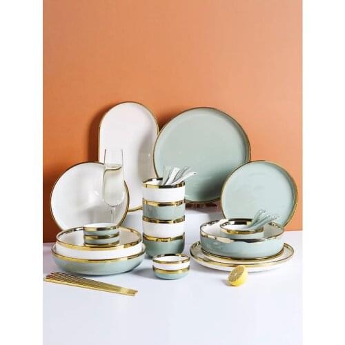 Luxury Ceramic Food Plates Soup Bowl Whole Set Tableware White Porcelain Dinner Plate Kitchen Pasta Plate Dishes Dropshipping