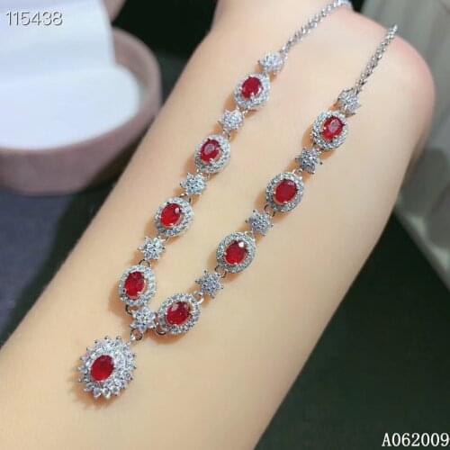 KJJEAXCMY fine jewelry 925 Sterling Silver inlaid natural ruby classic girl new Pendant Necklace support test