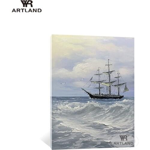 Pure handmade Beautiful picture for home wall decoration sailboat seascenery oil painting on canvas wall art poster for Entrance