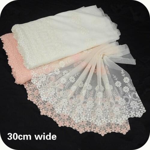 30cm Wide Quality Mesh Embroidery Clothing Lace Fabric Diy Wedding Dress Material Clothes Skirt Scarf Home Textile Sewing Trim
