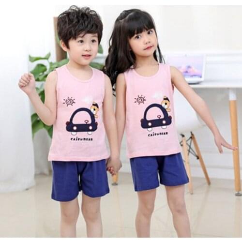 Summer Pajamas For Children Kids Pyjamas Boys Girls Sleepwear Baby Cotton Nightwer 2pcs Vest+Pant Clothing Sets Pijama Infantil