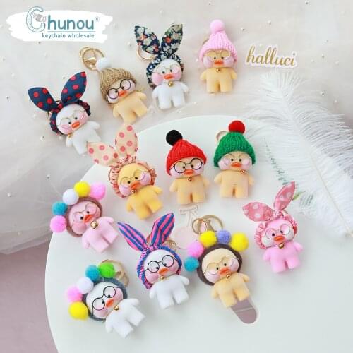 Cute Keychain Turban Little Yellow Duck Anime Keychain Womens Bags Car Key Chain Accessories Decoration Friends Lovers Keychain