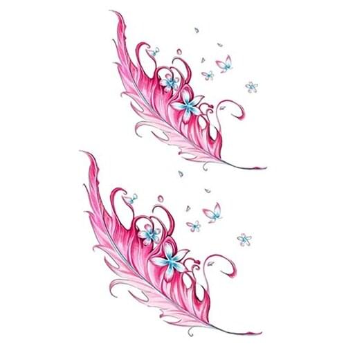Fashion Women Temporary Tattoo Sticker Pink Feathers Tatto Transfer Flower Design Tattoos Girl Belly Body Art Sexy Fake Tatoo