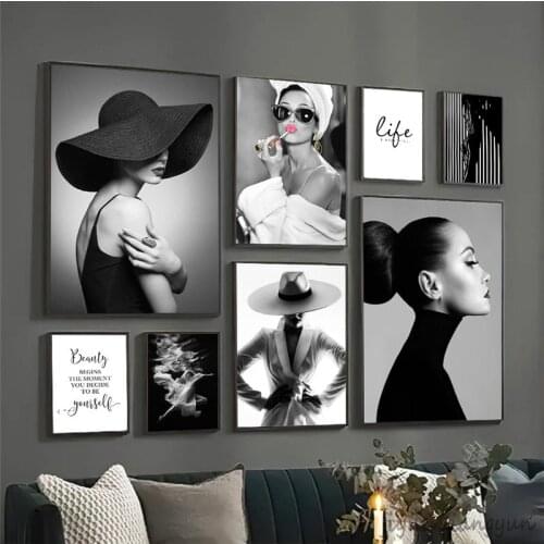 Fashion Wall Art Black White Underwater Woman Print Sexy Female Poster Canvas Art Beauty Wall Picture Painting Modern Home Decor